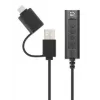 Manhattan USB-C ir USB-A prie 3,5 mm stereogarso adapterio laido, 2 viename, kištukas į lizdą, laidas 1 m, palaiko ausinių mikrofoną ir garso funkciją, CTIA standartas, garsumo ir nutildymo valdymas, juodas