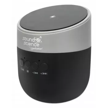 „Manhattan“ metalinis „Bluetooth“ garsiakalbis su belaidžio įkrovimo dėklu, neblogas garso išėjimas (3 W), 3 val. atkūrimo laikas, belaidis dėklas 5 W, integruoti valdikliai, nuotolis 10 m, „microSD“ kortelių skaitytuvas, USB-A įkrovimo laidas pridedamas, „Bluetooth 5.0“, 3 metų garantija