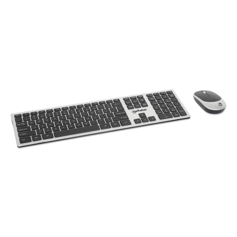 Manhattan One Single USB-A Nano Receiver for Both, Full-Size Wireless klaviatūra, Ambidextrous Optical pelė su Three Buttons and Scroll Wheel, 1200 dpi, Sidabrinė/Juoda