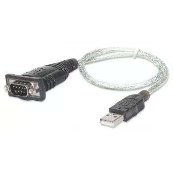 Manhattan USB-A į nuoseklųjį keitiklį laidas, 45 cm, vyriškas į vyrišką, nuoseklusis/RS232/COM/DB9, Prolific PL-2303RA lustas, juodas/sidabrinis laidas, trejų metų garantija, atitinka ICUSB232V2