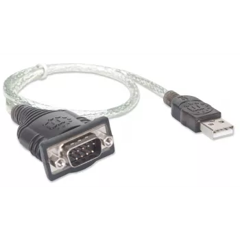 Manhattan USB-A į nuoseklųjį keitiklį laidas, 45 cm, vyriškas į vyrišką, nuoseklusis/RS232/COM/DB9, Prolific PL-2303RA lustas, juodas/sidabrinis laidas, trejų metų garantija, atitinka ICUSB232V2