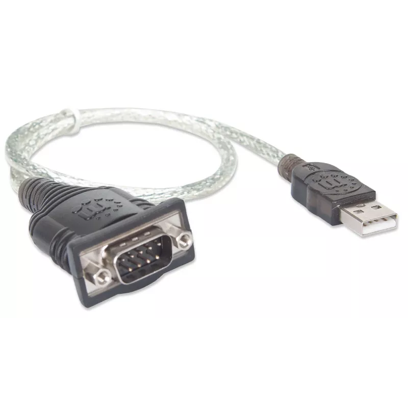 Manhattan USB-A į nuoseklųjį keitiklį laidas, 45 cm, vyriškas į vyrišką, nuoseklusis/RS232/COM/DB9, Prolific PL-2303RA lustas, juodas/sidabrinis laidas, trejų metų garantija, atitinka ICUSB232V2