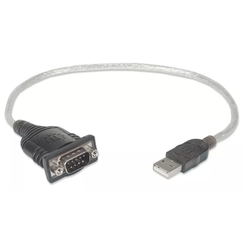 Manhattan USB-A į nuoseklųjį keitiklį laidas, 45 cm, vyriškas į vyrišką, nuoseklusis/RS232/COM/DB9, Prolific PL-2303RA lustas, juodas/sidabrinis laidas, trejų metų garantija, atitinka ICUSB232V2