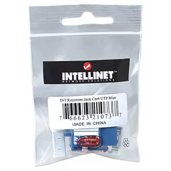 Intellinet Keystone Jack, Cat6, UTP, įspraudžiamasis, mėlynas, plokščias, mėlyna, RJ-45, moteriška, 22/26, Cat6