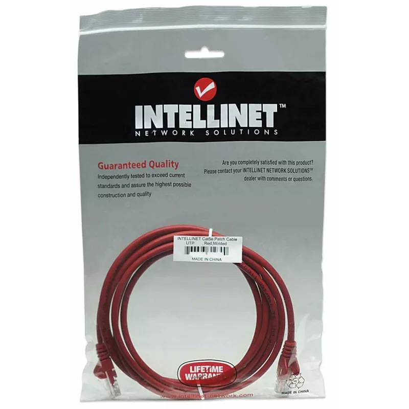 Intellinet tinklo komutacinis kabelis, Cat5e, 5m, Red, CCA, U/UTP, PVC, RJ45, Gold Plated Contacts, Snagless, Booted, Lifetime Warranty