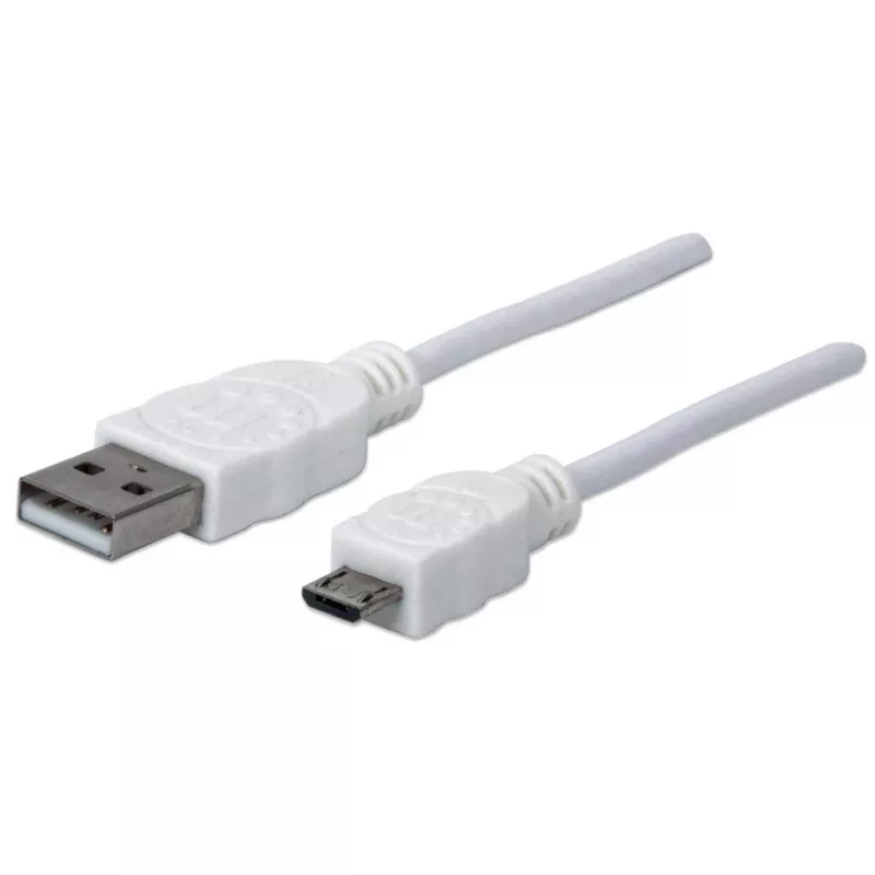 Manhattan USB-A – Micro-USB laidas, 1,8 m, kištukas-kištukas, 480 Mbps (USB 2.0), Hi-Speed USB, baltas, garantija visam laikui