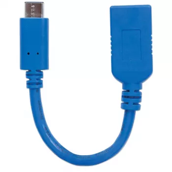 Manhattan USB-C į USB-A kabelis, 15 cm, kištukas į lizdą, 5 Gbps (USB 3.2 Gen1, dar žinomas kaip USB 3.0), 3 A (greitas įkrovimas), SuperSpeed USB, mėlynas, garantija visam eksploatavimo laikui, ekvivalentiškas USB31CAADP (išskyrus spalvą)
