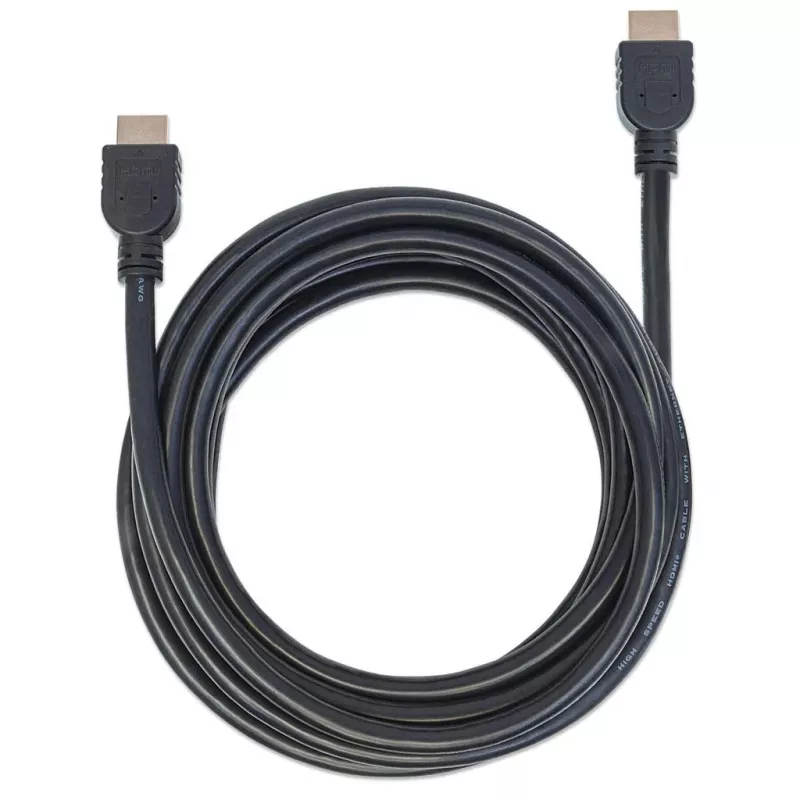 Manhattan HDMI 4K@60Hz laidas su eternetu – CL3 klasės, 5 m, tinkamas naudoti sienose, VISIEMS 4K ir 1080p/HD poreikiams – atsinaujinkite dabar arba turėkite paruoštą, kai prireiks, kištukas–kištukas, juodas, Ultra HD 4K x 2K, garantija visam naudojimo laikui, priemokos didelės spartos