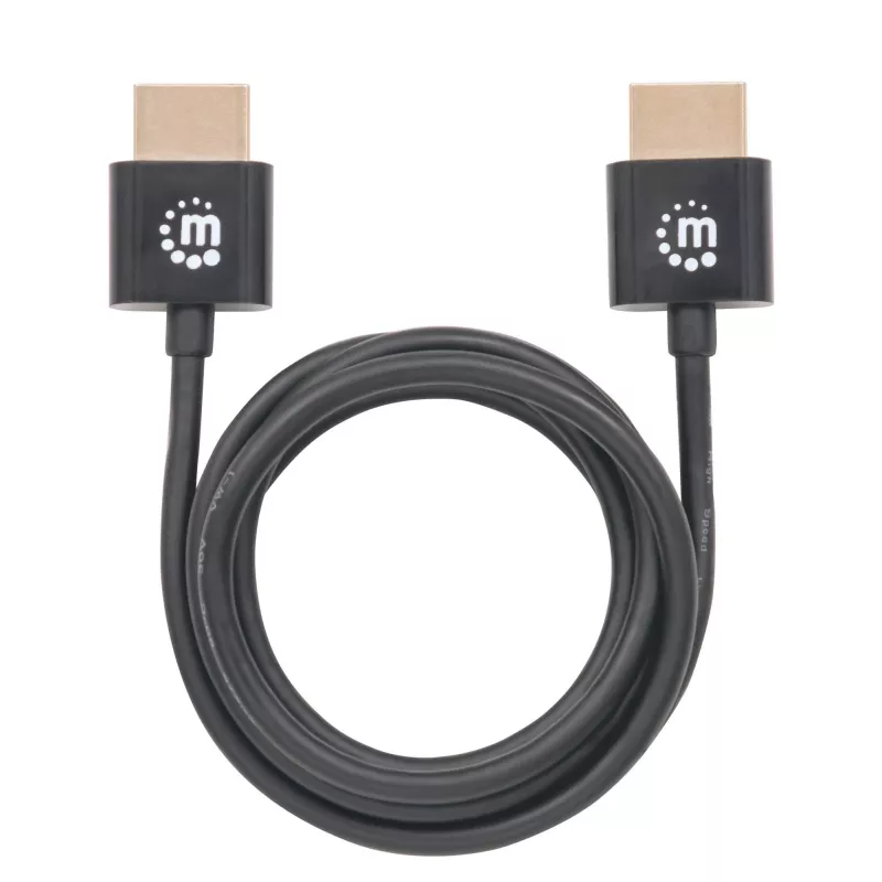 “Manhattan” HDMI laidas su Ethernet palaikymu (itin plonas), 4K@60Hz (Premium High Speed), 1 m (3 pėd.), kištukas-kištukas, juodas, Ultra HD 4k x 2k, pilnai ekranuotas, paauksuoti kontaktai, garantija visam naudojimo laikui