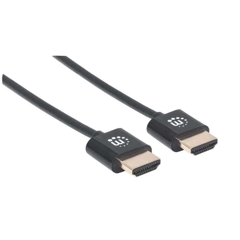 “Manhattan” HDMI laidas su Ethernet palaikymu (itin plonas), 4K@60Hz (Premium High Speed), 1 m (3 pėd.), kištukas-kištukas, juodas, Ultra HD 4k x 2k, pilnai ekranuotas, paauksuoti kontaktai, garantija visam naudojimo laikui