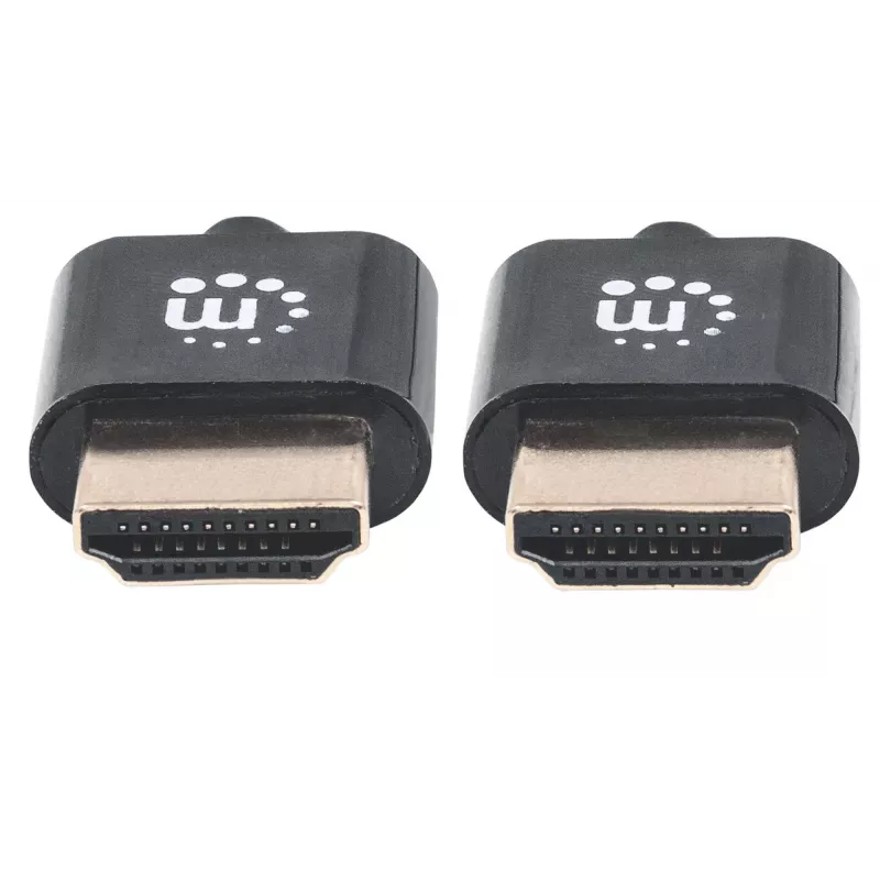 “Manhattan” HDMI laidas su Ethernet palaikymu (itin plonas), 4K@60Hz (Premium High Speed), 1 m (3 pėd.), kištukas-kištukas, juodas, Ultra HD 4k x 2k, pilnai ekranuotas, paauksuoti kontaktai, garantija visam naudojimo laikui