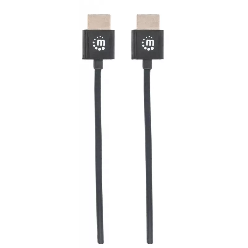 “Manhattan” HDMI laidas su Ethernet palaikymu (itin plonas), 4K@60Hz (Premium High Speed), 1 m (3 pėd.), kištukas-kištukas, juodas, Ultra HD 4k x 2k, pilnai ekranuotas, paauksuoti kontaktai, garantija visam naudojimo laikui