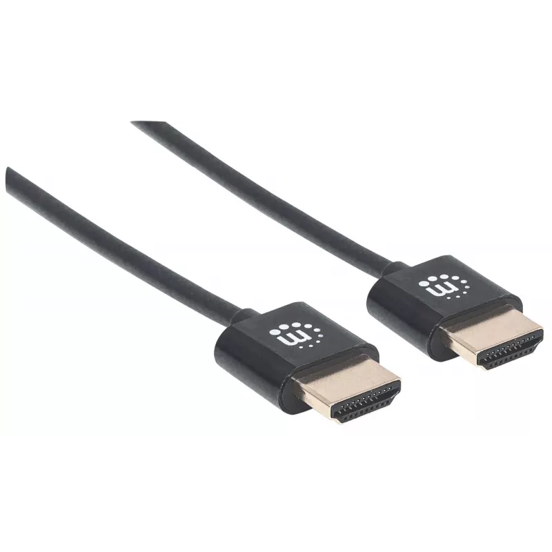 Manhattan HDMI laidas su Ethernet (itin plonas), 4K@60Hz (aukščiausios klasės didelės spartos), 3 m, kištukas–kištukas, juodas, itin didelės raiškos 4K x 2K, visiškai ekranuotas, auksuoti kontaktai, garantija visam naudojimo laikui