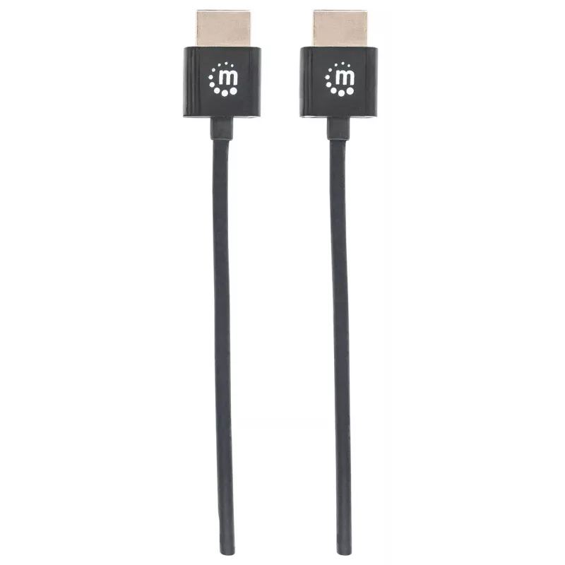 Manhattan HDMI laidas su Ethernet (itin plonas), 4K@60Hz (aukščiausios klasės didelės spartos), 3 m, kištukas–kištukas, juodas, itin didelės raiškos 4K x 2K, visiškai ekranuotas, auksuoti kontaktai, garantija visam naudojimo laikui