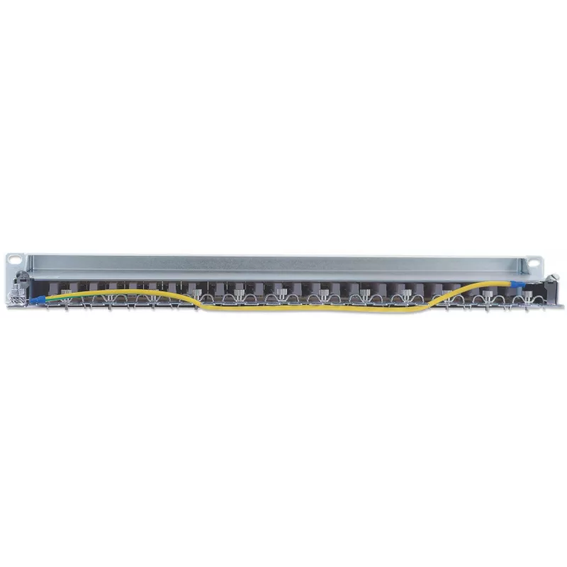 Intellinet Patch Panel, Cat6, FTP, 24 prievadai, 1U, ekranuotas, 90° viršutinės jungties išmušimo blokai, pilka