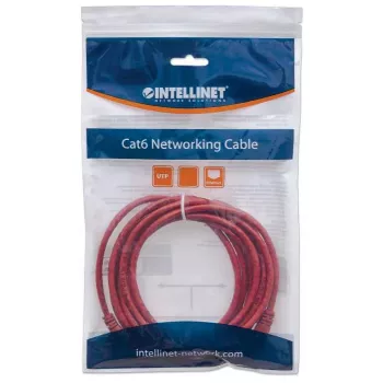 “Intellinet” tinklo kabelis, Cat6, 0,5 m, raudonas, CCA, U/UTP, PVC, RJ45, auksuoti kontaktai, nesikabinantis, su apsaugine mova, garantija visam naudojimo laikui