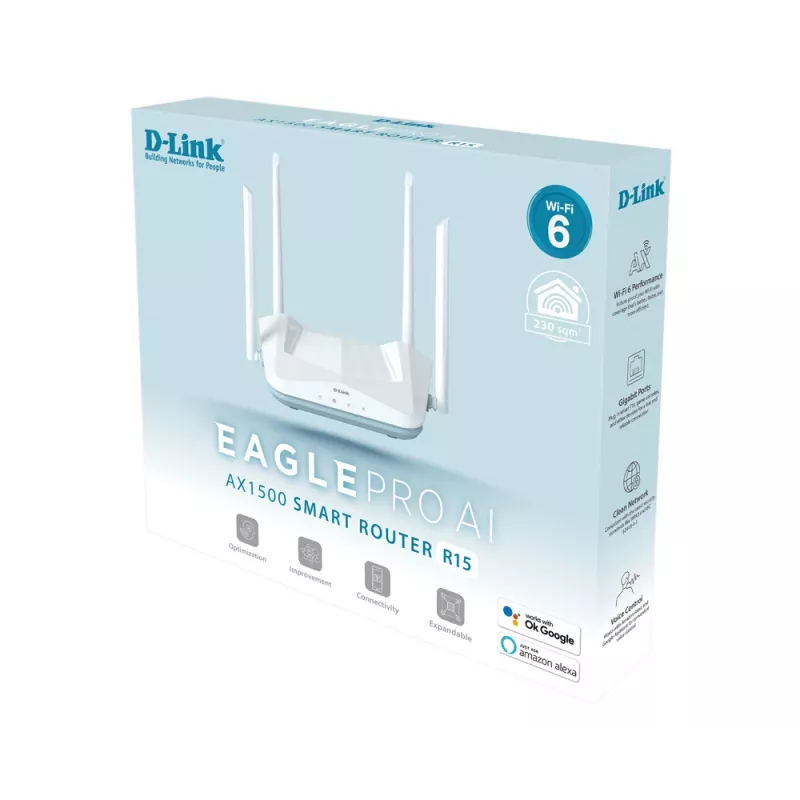 D-Link EAGLE PRO AI AX1500 išmanusis maršrutizatorius belaidis maršrutizatorius Gigabit Ethernet dviejų dažnių juostų (2,4 GHz / 5 GHz) baltas
