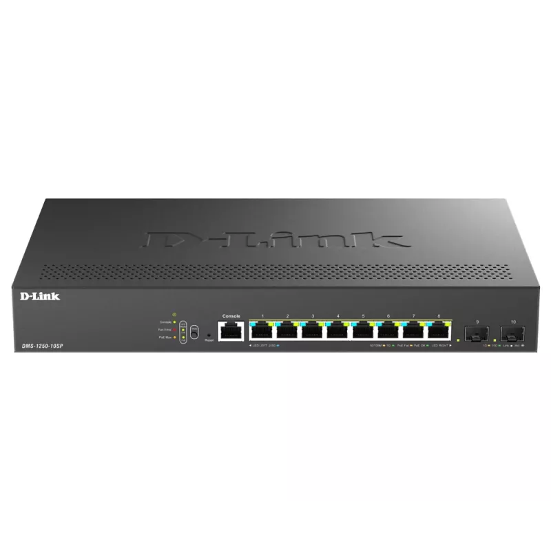 D-Link DMS-1250-10SP/E tinklo komutatorius Valdomas 2.5G Ethernet (100/1000/2500) Power over Ethernet (PoE) Juoda