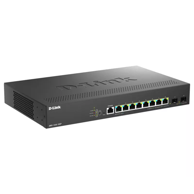 D-Link DMS-1250-10SP/E tinklo komutatorius Valdomas 2.5G Ethernet (100/1000/2500) Power over Ethernet (PoE) Juoda
