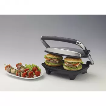 Ariete 1911 Toast & Grill plonas - neprideganti elektrinė keptuvė skrebučiams ir sumuštiniams - briaunota plokštė - 1000 W - sidabrinė