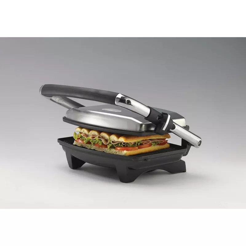 Ariete 1911 Toast & Grill plonas - neprideganti elektrinė keptuvė skrebučiams ir sumuštiniams - briaunota plokštė - 1000 W - sidabrinė