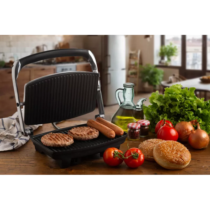 Ariete 1911 Toast & Grill plonas - neprideganti elektrinė keptuvė skrebučiams ir sumuštiniams - briaunota plokštė - 1000 W - sidabrinė
