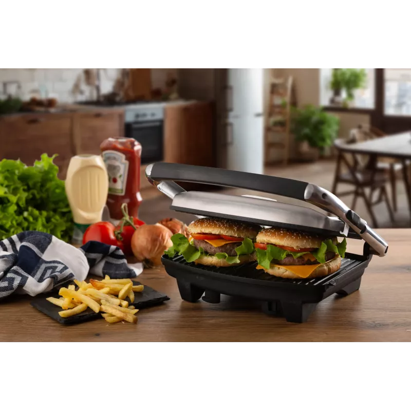 Ariete 1911 Toast & Grill plonas - neprideganti elektrinė keptuvė skrebučiams ir sumuštiniams - briaunota plokštė - 1000 W - sidabrinė