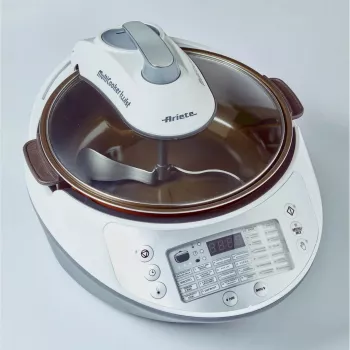 Ariete 2945 Multicooker Twist daugiafunkcis virtuvės robotas, maisto ruošimo prietaisas su maišymo mentele, LCD ekranas, 30 iš anksto nustatytų programų, 5 l talpos indas, receptų rinkinys, balta/pilka