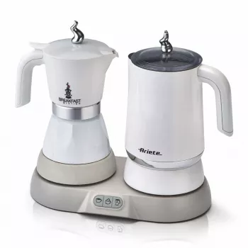 Ariete 1344 Breakfast Station, 3 produktai viename: Moka kavos virimo aparatas, virdulys, karšto ir šalto pieno putoklis, 500 W, 2/4 puodeliai, išlaiko kavą karštą, 5 funkcijos, baltas
