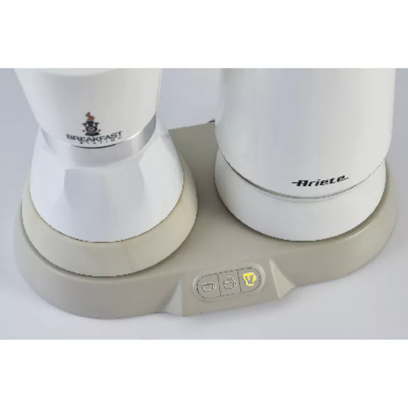 Ariete 1344 Breakfast Station, 3 produktai viename: Moka kavos virimo aparatas, virdulys, karšto ir šalto pieno putoklis, 500 W, 2/4 puodeliai, išlaiko kavą karštą, 5 funkcijos, baltas