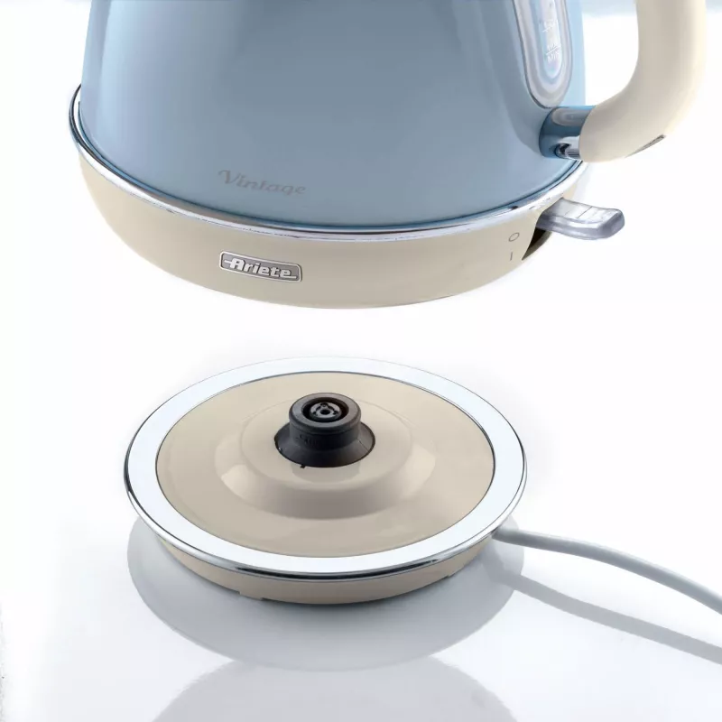 Ariete 2869 Vintage elektrinis virdulys, nerūdijantis plienas, 1,7 l, automatinis išsijungimas, 2000 W, vandeniui, arbatai ir žolelių gėrimams, pastelinė mėlyna