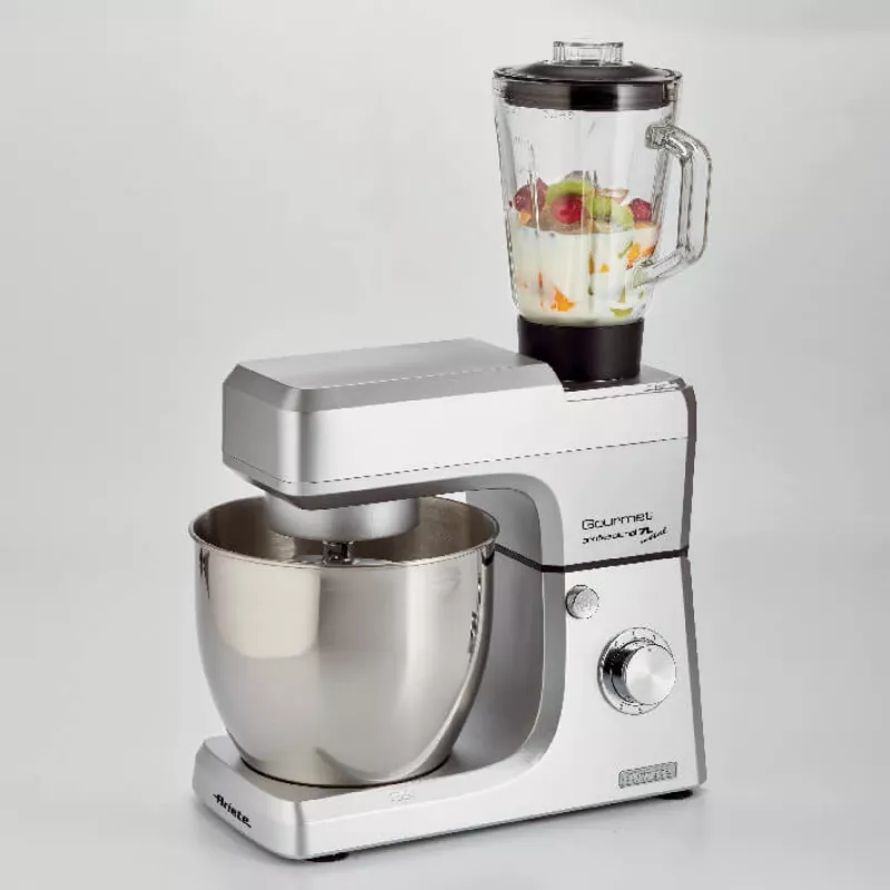 Ariete 1598 Gourmet Professional 7L Metal – planetarinis maišytuvas su trintuvu – nerūdijančio plieno dubuo – 7 l – stiklinis ąsotis – 1200 vatų – 6 greičiai
