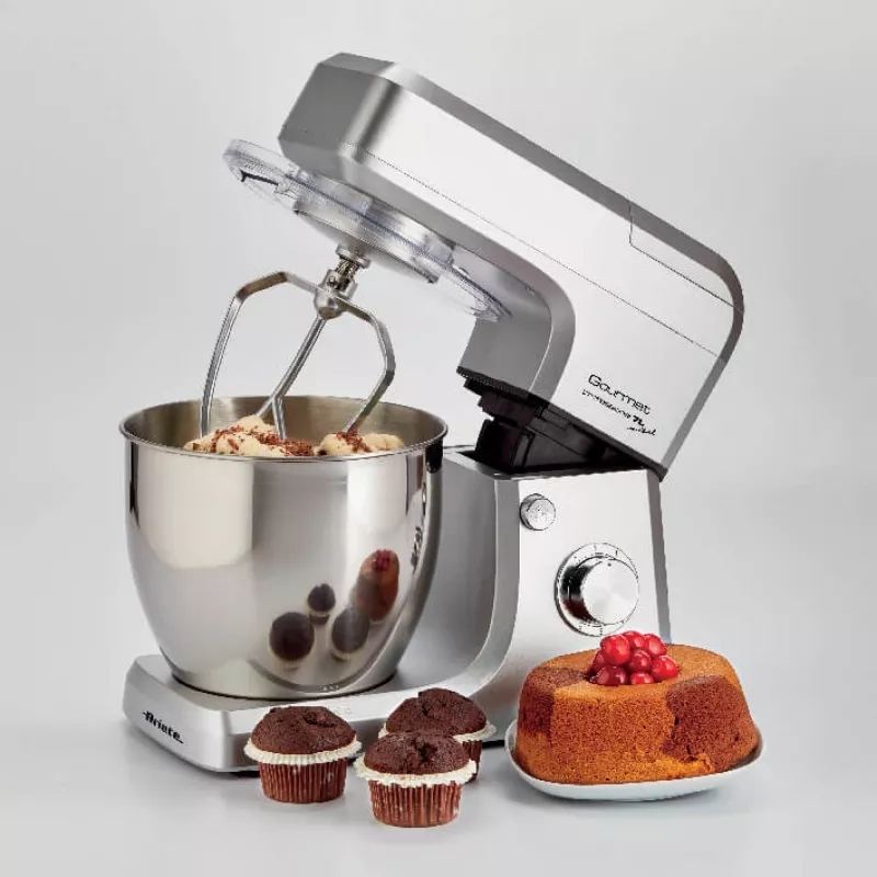 Ariete 1598 Gourmet Professional 7L Metal – planetarinis maišytuvas su trintuvu – nerūdijančio plieno dubuo – 7 l – stiklinis ąsotis – 1200 vatų – 6 greičiai