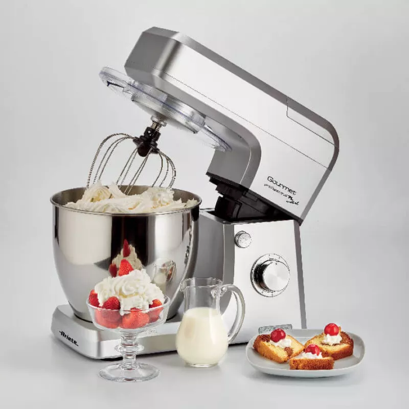Ariete 1598 Gourmet Professional 7L Metal – planetarinis maišytuvas su trintuvu – nerūdijančio plieno dubuo – 7 l – stiklinis ąsotis – 1200 vatų – 6 greičiai