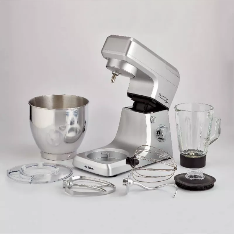 Ariete 1598 Gourmet Professional 7L Metal – planetarinis maišytuvas su trintuvu – nerūdijančio plieno dubuo – 7 l – stiklinis ąsotis – 1200 vatų – 6 greičiai