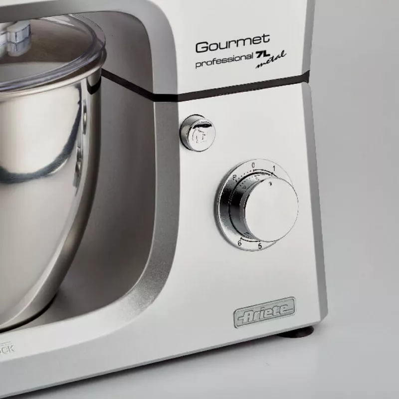 Ariete 1598 Gourmet Professional 7L Metal – planetarinis maišytuvas su trintuvu – nerūdijančio plieno dubuo – 7 l – stiklinis ąsotis – 1200 vatų – 6 greičiai