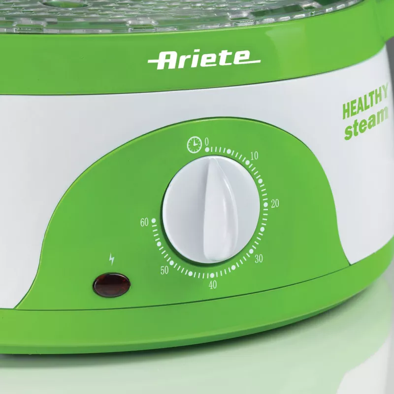 Ariete 911 Healthy Steam - Elektrinis garintuvas - 3 krepšiai - Ryžių indas - Laikmatis 60 min - 800 W - 9 litrai - Balta ir žalia