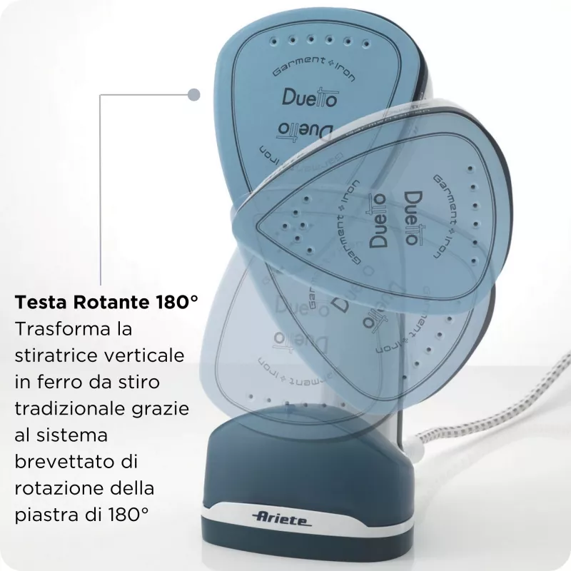 Ariete 6246 Duetto drabužių lygintuvas – vertikalus lygintuvas ir lygintuvas su keramine nelimpančia plokšte – 1000 W – baltai mėlynas