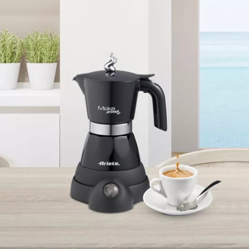 Ariete 1368 Moka Aroma, elektrinis mokos puodas, 4/6 puodeliai, 480 W, automatinis išsijungimas, palaiko 30 laipsnių temperatūrą, juodas