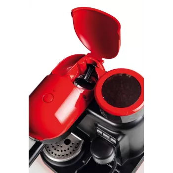Ariete 1318 Moderna espreso aparatas su integruota kavamale, kavos pupelėms ir maltai kavai, pieno putoklis kapučino ruošimui, 1 ir 2 puodelių filtras, 1080 W, 800 ml, raudonas