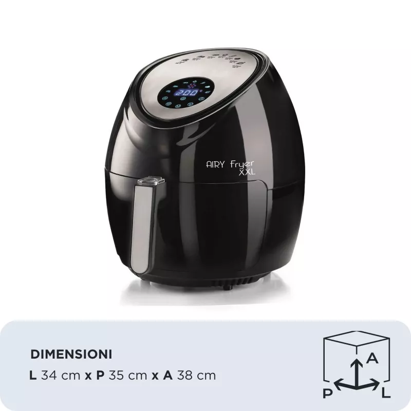 Ariete 4618 Airy Fryer XXL - karšto oro gruzdintuvė - Iškepkite 2,5 kg bulvyčių fri - 7 litrai - Kepimas be aliejaus ir riebalų - 1800 W - Juoda
