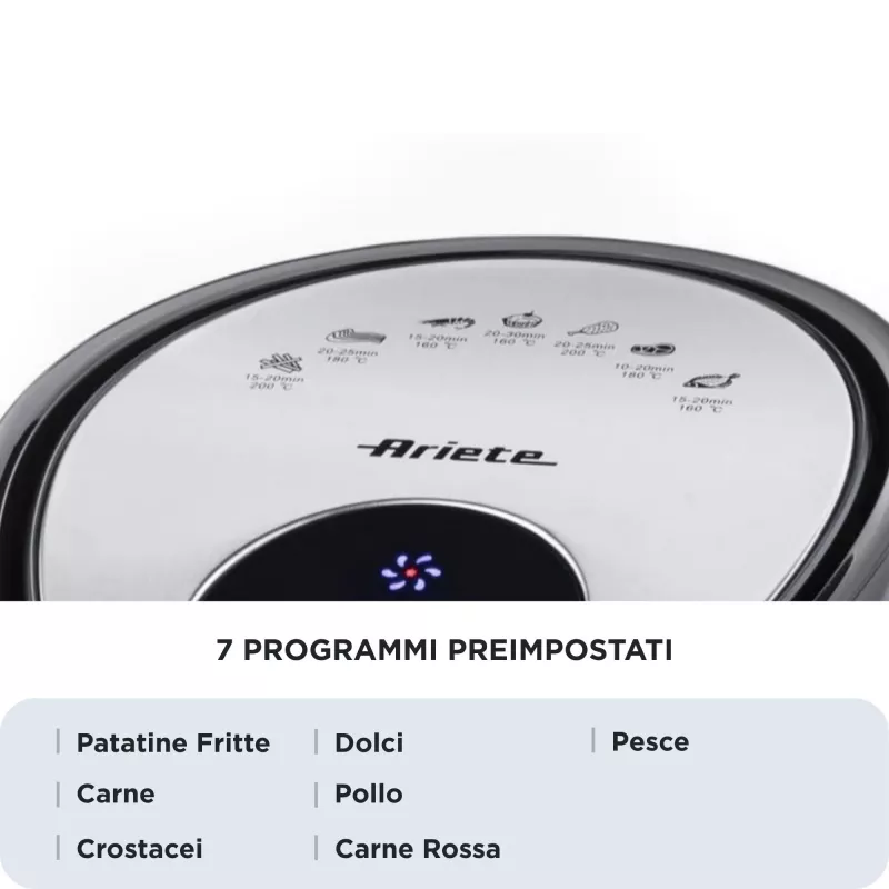 Ariete 4618 Airy Fryer XXL - karšto oro gruzdintuvė - Iškepkite 2,5 kg bulvyčių fri - 7 litrai - Kepimas be aliejaus ir riebalų - 1800 W - Juoda