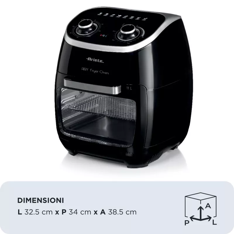 Ariete 4619 Airy Fryer Oven - karšto oro gruzdintuvė ir elektrinė orkaitė su iešmu - besisukantis krepšys - džiovintuvas - 2000 W - 11 l - plieninė