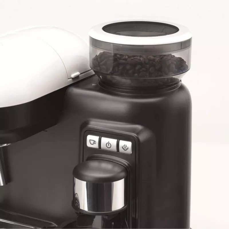 Ariete 1318 Moderna Espresso kavos aparatas su integruota kavos malūnėliu, kavos pupelėms ir maltai kavai, pieno putotuvas kapučino ruošimui, 1 ir 2 puodelių filtras, 1080 W, 800 ml, baltas
