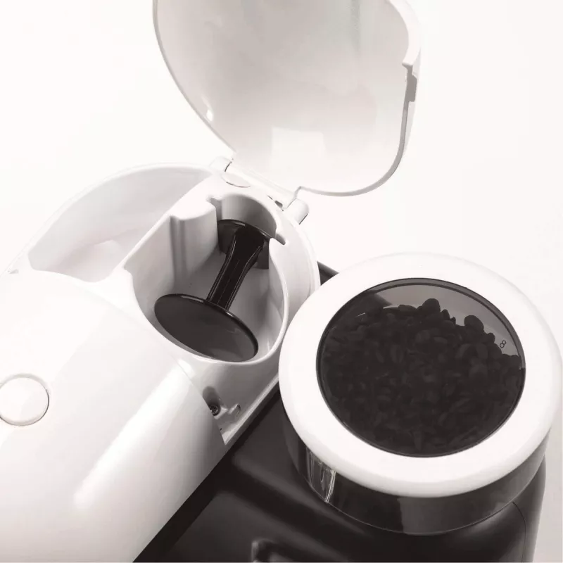Ariete 1318 Moderna Espresso kavos aparatas su integruota kavos malūnėliu, kavos pupelėms ir maltai kavai, pieno putotuvas kapučino ruošimui, 1 ir 2 puodelių filtras, 1080 W, 800 ml, baltas