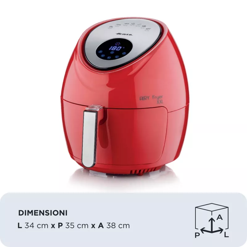 Ariete 4618 Airy Fryer XXL - karšto oro gruzdintuvė - kepkite 2,5 kg prancūziškų bulvyčių - 7 litrai - kepimas be aliejaus ir riebalų - 1800 W - raudona