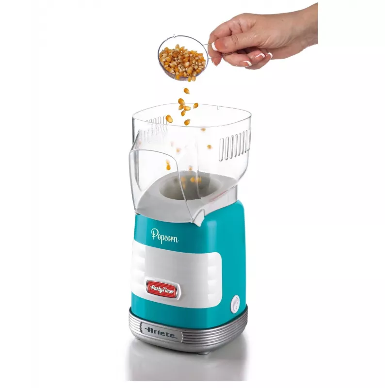 Ariete 2956, Pop Corn Party Time, kukurūzų spragėsių aparatas, per 2 minutes susprogdina 60 g kukurūzų spragėsiams karštu oru, be riebalų, 1000 W, mėlynas