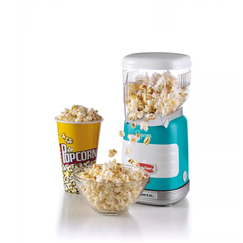 Ariete 2956, Pop Corn Party Time, kukurūzų spragėsių aparatas, per 2 minutes susprogdina 60 g kukurūzų spragėsiams karštu oru, be riebalų, 1000 W, mėlynas