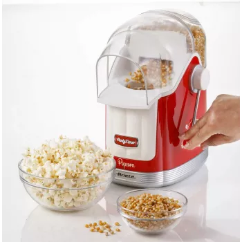 Ariete 2958 Pop Corn Maker Party Time, spragėsių gamintuvas su svirtimi, 1100 W, 600 g talpa, karšto oro gaminimas be riebalų, raudonas
