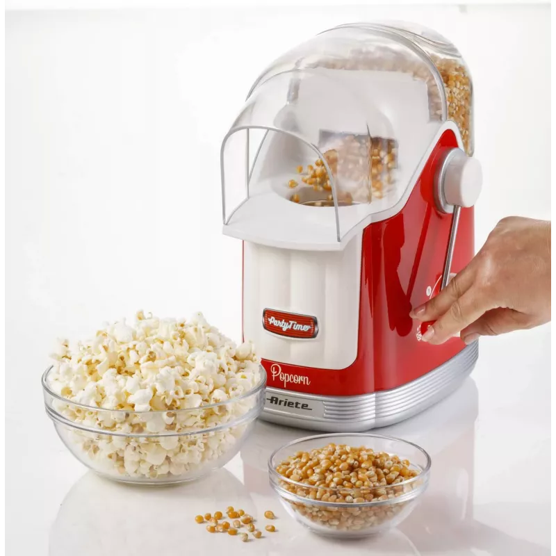 Ariete 2958 Pop Corn Maker Party Time, spragėsių gamintuvas su svirtimi, 1100 W, 600 g talpa, karšto oro gaminimas be riebalų, raudonas